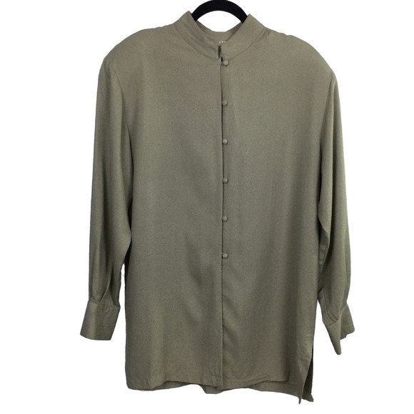 Annie Alexander Silk Work Clothes Mock Collar Long Sleeve Button Down Shirt L - Picture 1 of 14